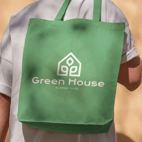 Tote Bag Green House Logo Mockup