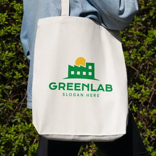 Tote Bag Green Laboratory and Factory Logo Mockup