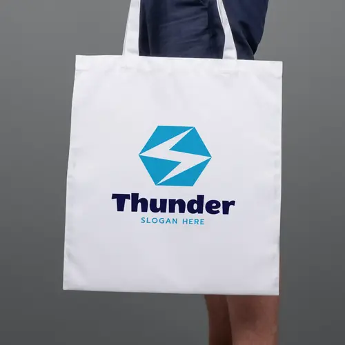 Tote Bag Thunder and Hexagon Logo Mockup