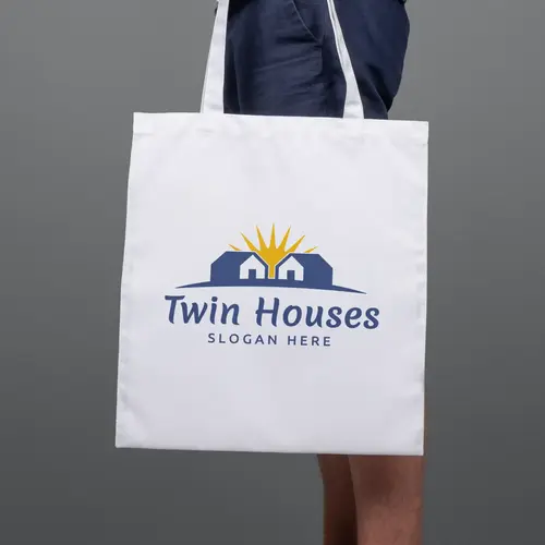 Tote Bag Twin Houses and Horizon Logo Mockup
