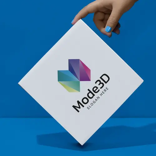 Box Abstract and 3D Letter M Logo Mockup