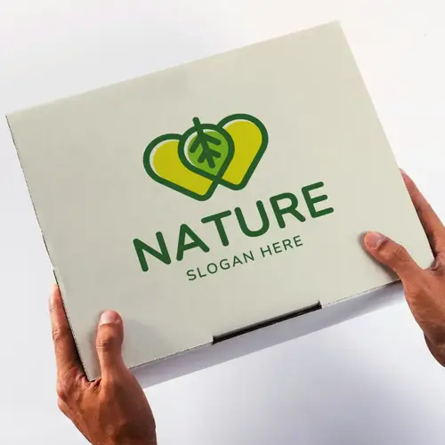 Box Green Leaf and Heart Logo Mockup