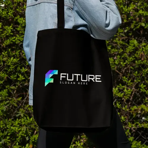 Tote Bag Abstract and Modern Letter F Logo Mockup