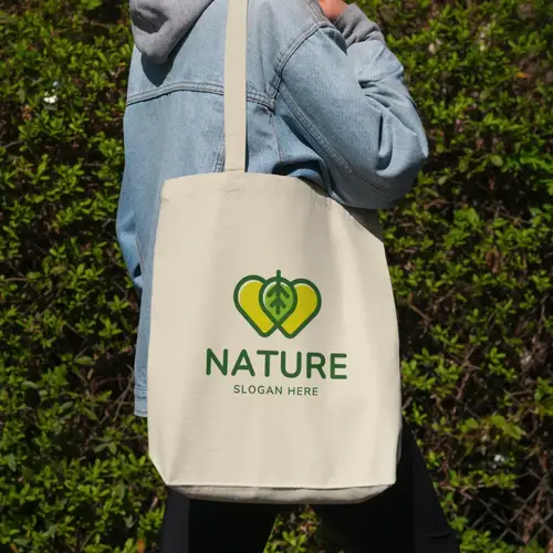 Tote Bag Green Leaf and Heart Logo Mockup