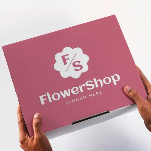 Box Free Initials and Flower Logo Mockup