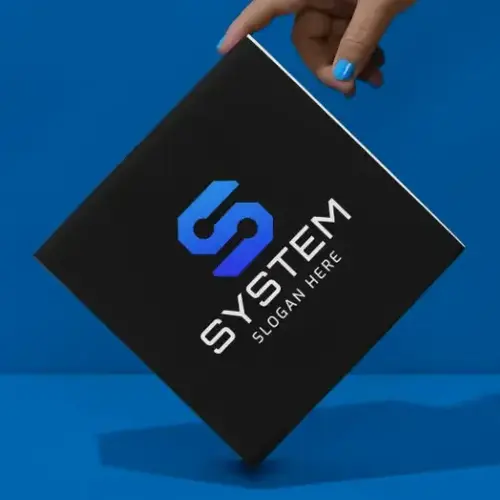 Box Geometric and Technological Letter S Logo Mockup