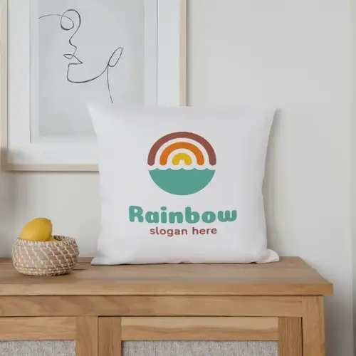 Pillow Rainbow and Sea Logo Mockup