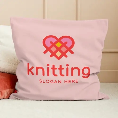 Pillow Textile Fabric and Heart Logo Mockup