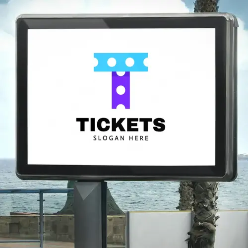 Sign Free Ticket and Letter T Logo Mockup