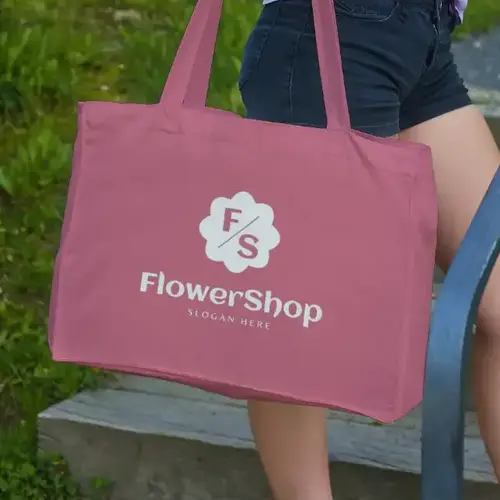 Tote Bag Free Initials and Flower Logo Mockup