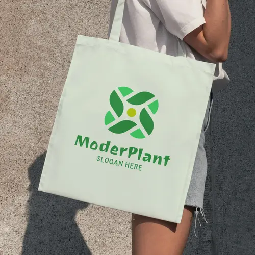 Tote Bag Free Symbol and Modern Plant Logo Mockup