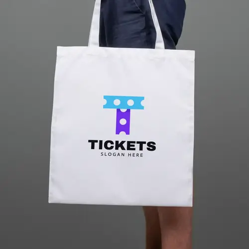 Tote Bag Free Ticket and Letter T Logo Mockup