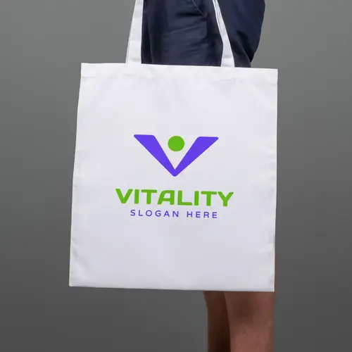 Tote Bag Wellness and Letter V Logo Mockup