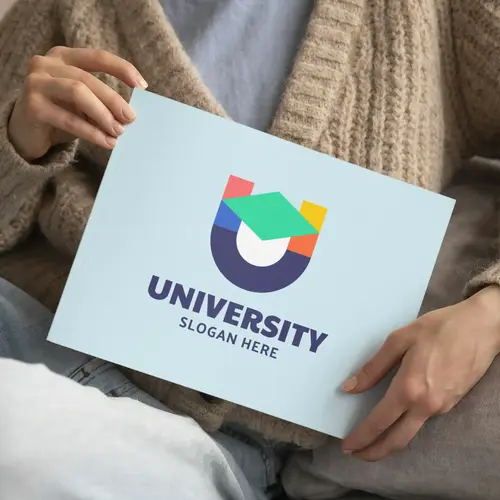 Book Letter U and Education Logo Mockup