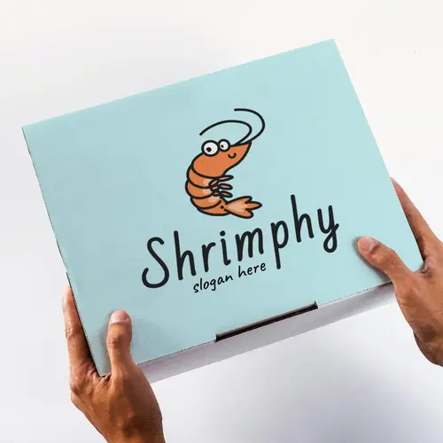 Box Free Cartoon Prawns and Shrimp Logo Mockup