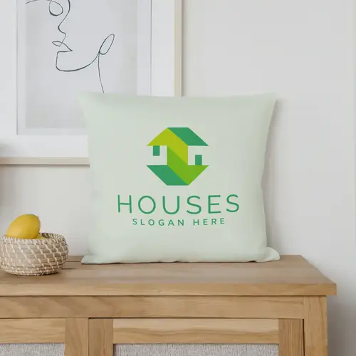 Pillow Free 3D Double House Logo Mockup