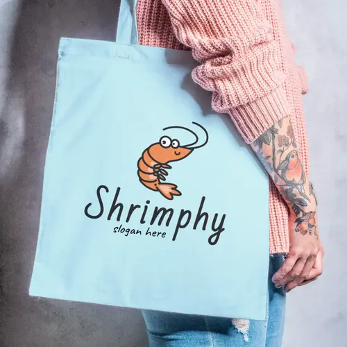 Tote Bag Free Cartoon Prawns and Shrimp Logo Mockup