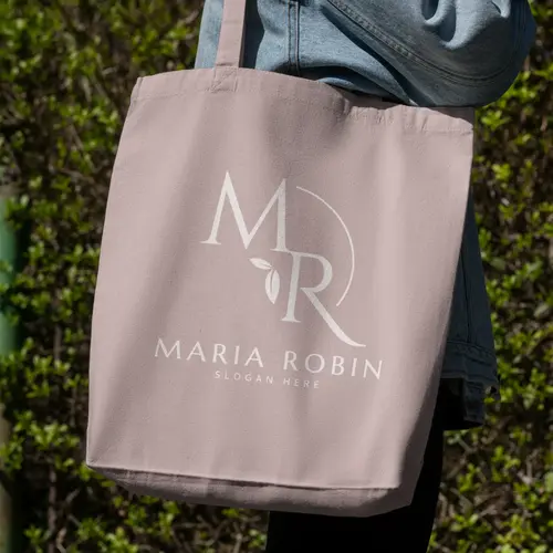 Tote Bag Free MR Monogram Logo Mockup