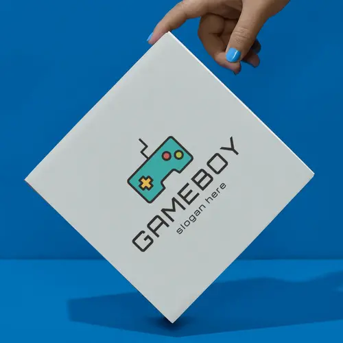 Box Free Minimalist Joystick and Video Game Logo Mockup