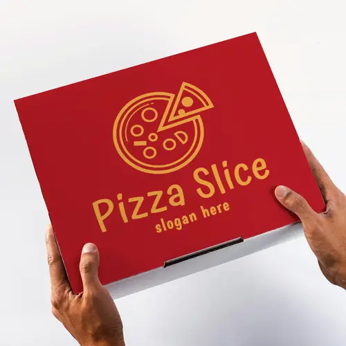 Box Pizza and Slice Logo Mockup