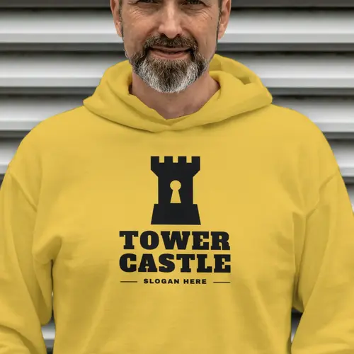 Hoodie Free Castle Tower and Lock Logo Mockup