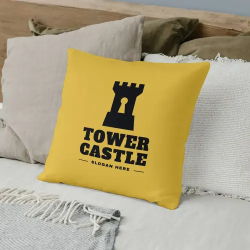 Pillow Free Castle Tower and Lock Logo Mockup