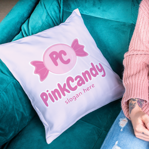 Pillow Free Pink Candy Logo Mockup