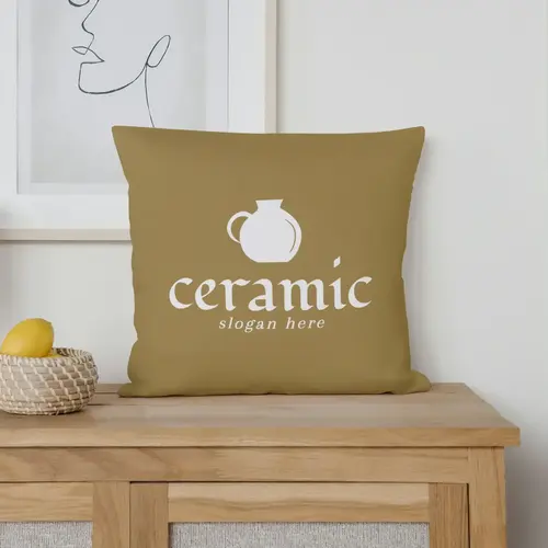 Pillow Free Rustic Ceramic Jug Logo Mockup