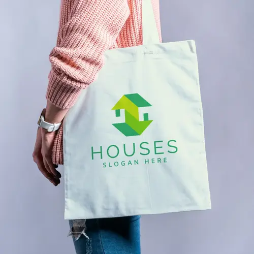 Tote Bag Free 3D Double House Logo Mockup