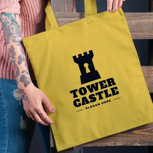 Tote Bag Free Castle Tower and Lock Logo Mockup