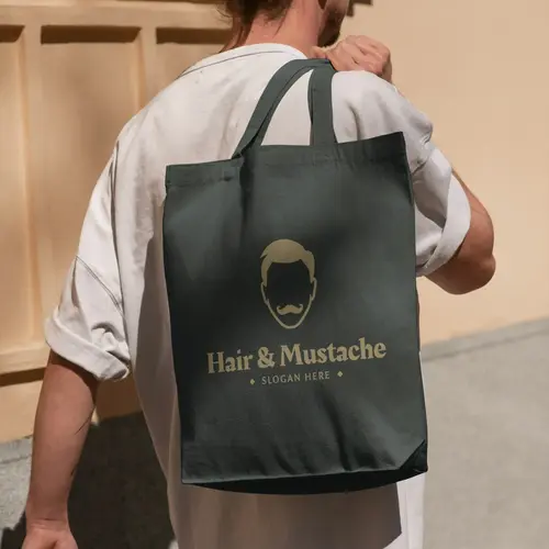 Tote Bag Free Gentleman and Barber Shop Logo Mockup