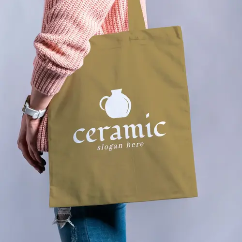 Tote Bag Free Rustic Ceramic Jug Logo Mockup