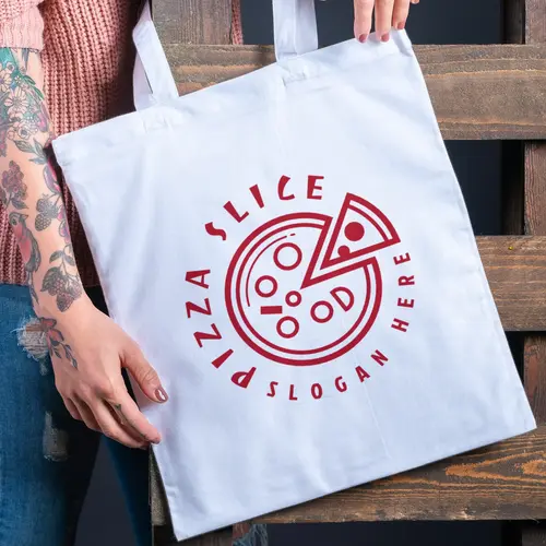 Tote Bag Pizza and Slice Logo Mockup