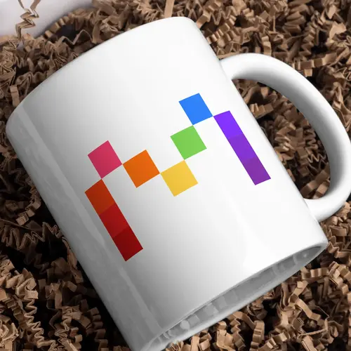 Mug Abstract and Pixel Letter M Logo Mockup