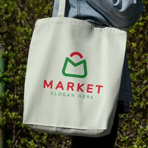 Tote Bag Shopping Bag and Letter M Logo Mockup