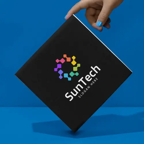 Box Abstract and Technological Sun Logo Mockup