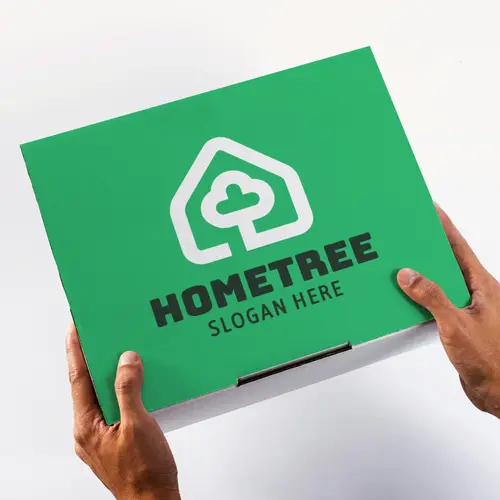 Box House and Tree Logo Mockup