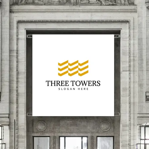 Sign Three Buildings Abstract and Minimalist Logo Mockup