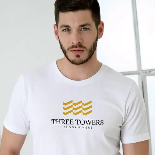 T-shirt Three Buildings Abstract and Minimalist Logo Mockup