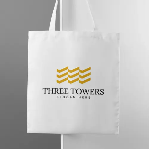 Tote Bag Three Buildings Abstract and Minimalist Logo Mockup