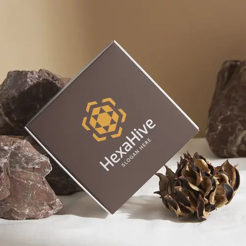 Box Hexagons and Beehive Logo Mockup