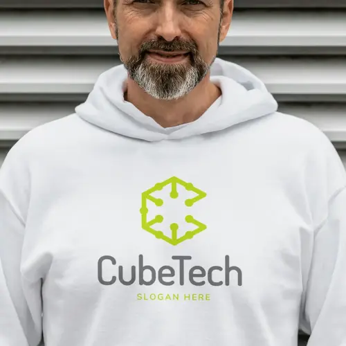 Hoodie Technological Cube and Letter C Logo Mockup