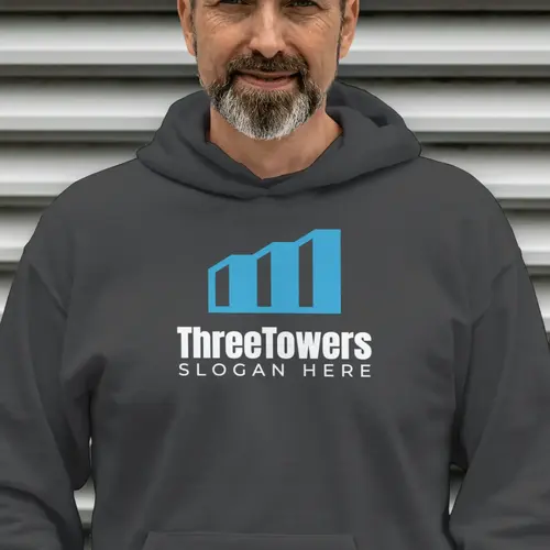 Hoodie Three Buildings Stuck Together Logo Mockup