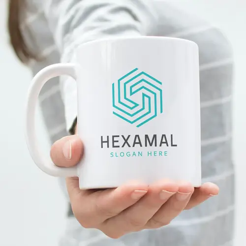 Mug Minimalist Hexagonal Symbolic Logo Mockup