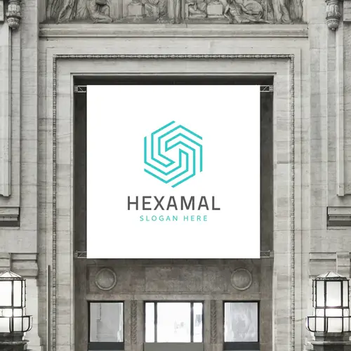 Sign Minimalist Hexagonal Symbolic Logo Mockup