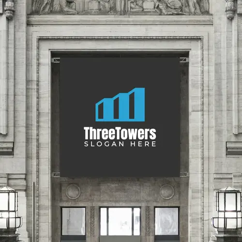 Sign Three Buildings Stuck Together Logo Mockup