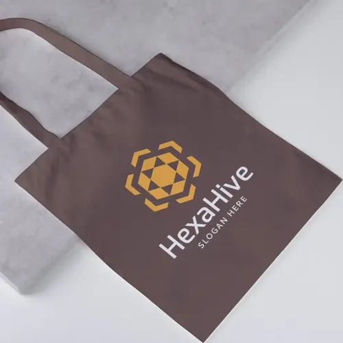 Tote Bag Hexagons and Beehive Logo Mockup