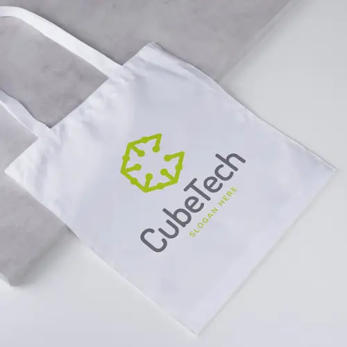 Tote Bag Technological Cube and Letter C Logo Mockup