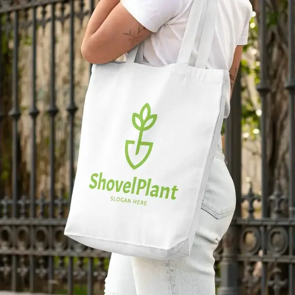 Tote Bag Shovel Plant Leaf Logo Mockup